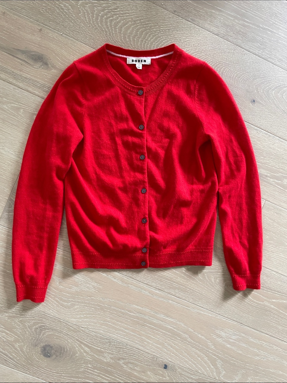 Boden Red 100% cashmere Crewneck Button-Up Cardigan